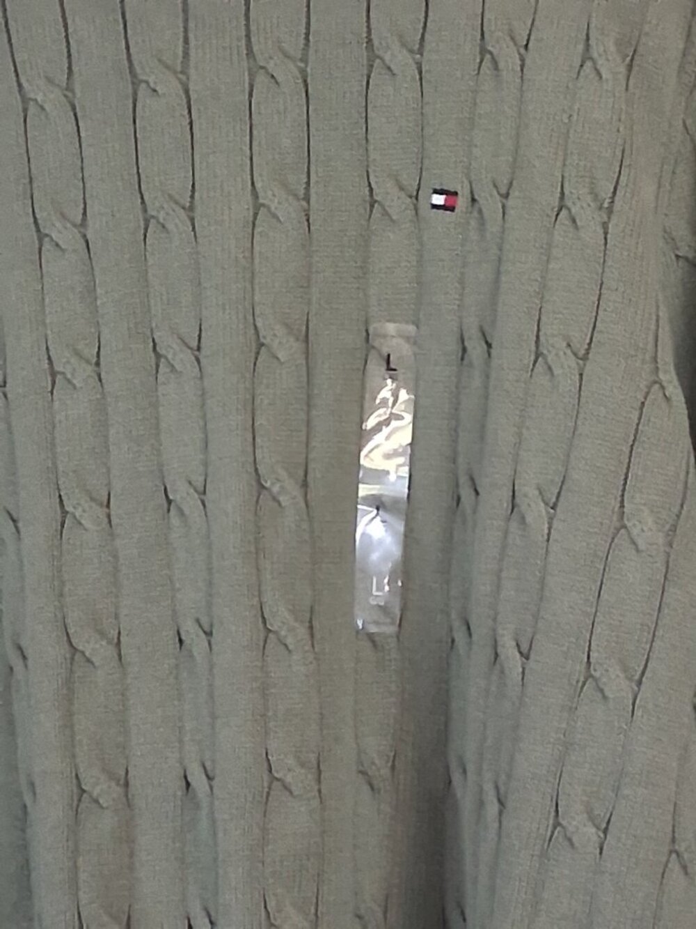 Tommy Hilfiger Men's Large Olive Green Cable Knit Cotton Sweater NWT - Picture 5 of 6